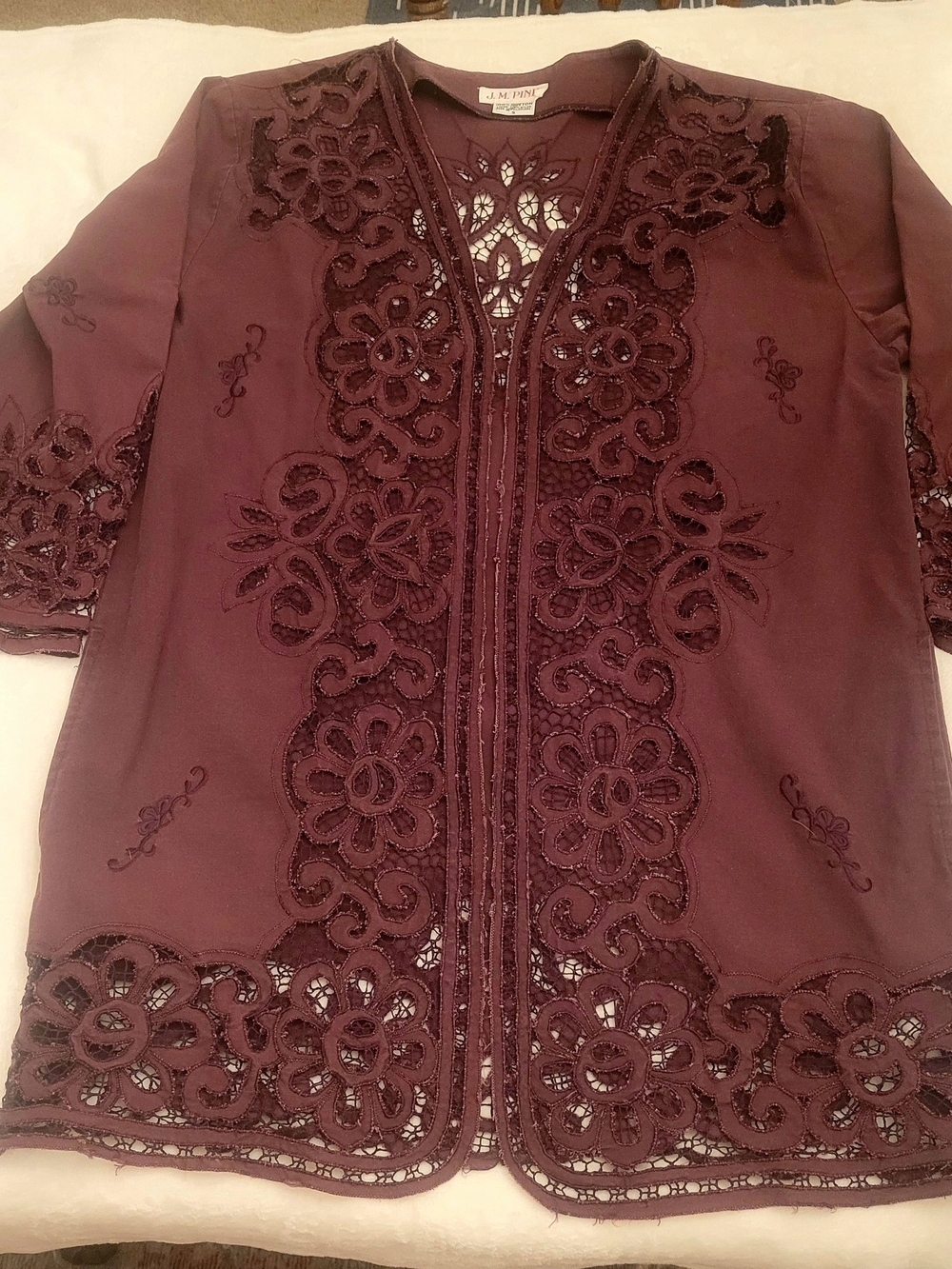 Elegant Plum Lace-Embellished Open Front Tunic